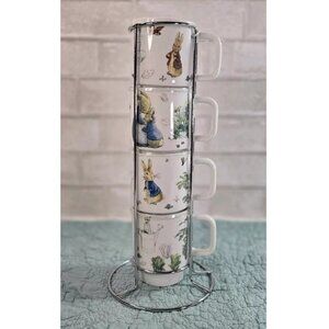 Beatrix Potter Peter Rabbit Garden Coffee Tea Mug Cups Stacking w/ Holder Easter